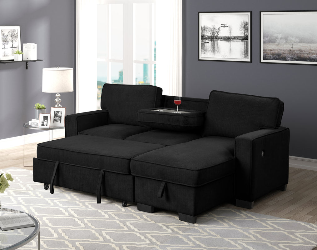 Marcos Black Sectional With PullOut Bed Texas Furniture Clearance