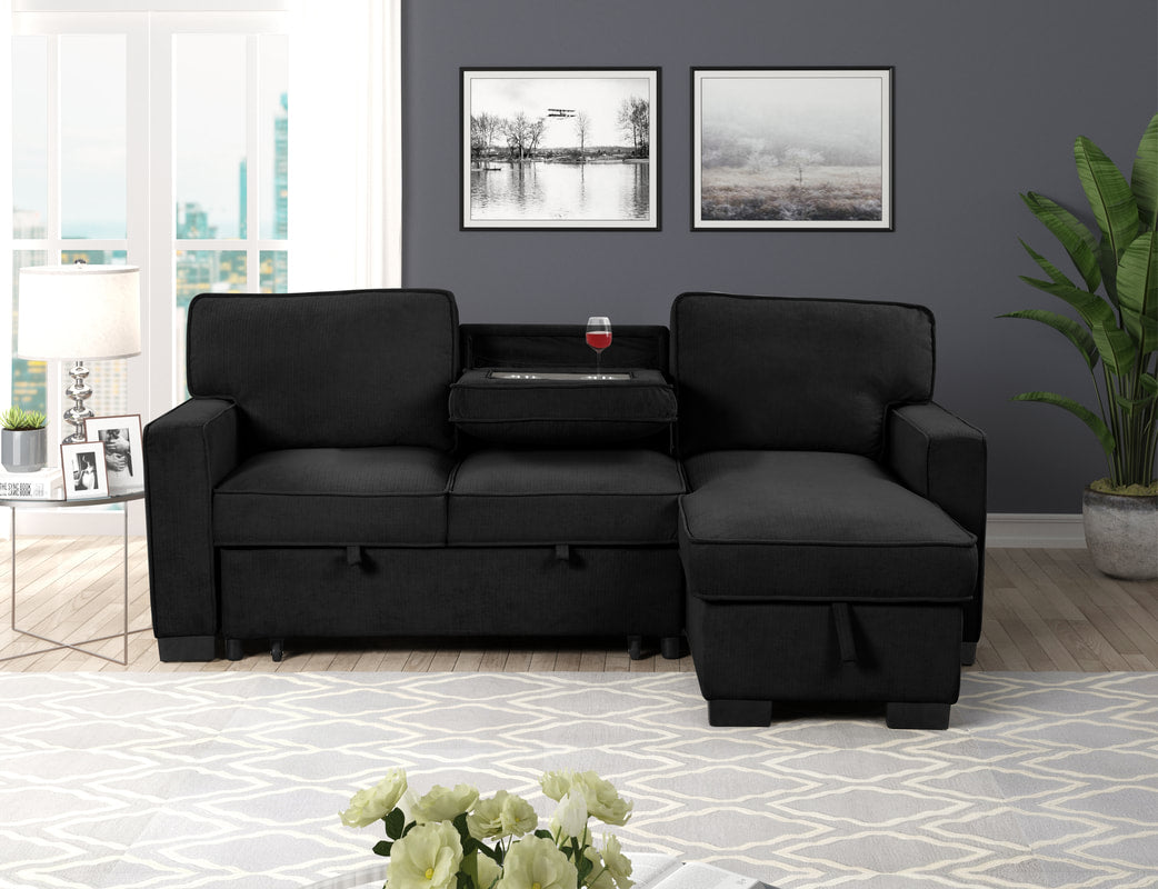 Marcos Black Sectional With PullOut Bed Texas Furniture Clearance